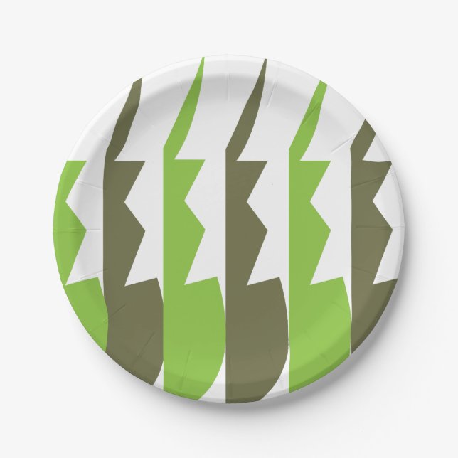 Green Grey Abstract Modern Party Paper Plate (Front)