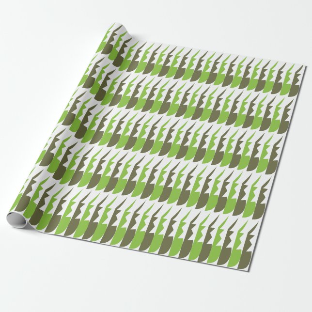 Green Grey Abstract Modern Pattern Wrapping Paper (Unrolled)