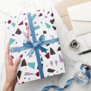 Green Grey Abstract Terrazzo Mosaic Stone Pattern Wrapping Paper