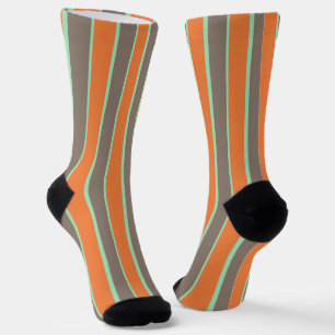 Green, grey and orange stripes pattern socks