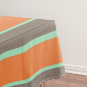 Green, grey and orange stripes pattern tablecloth