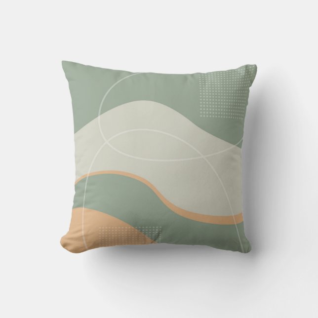 Green Grey and Salmon Abstract Art Design  Throw Pillow (Front)