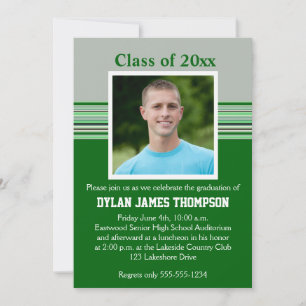 Green, Grey, and White Photo Graduation Invitation