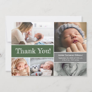 Green Grey Baby Shower Photo Collage Thank you Card