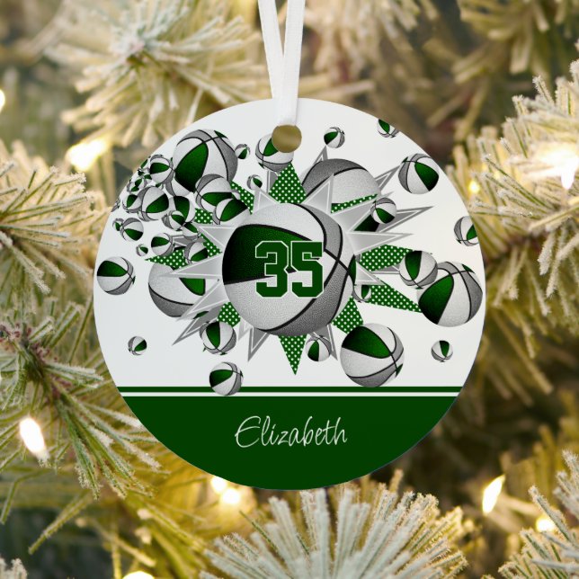 green grey basketballs stars personalized  metal ornament (Insitu)