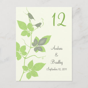 Green Grey Birds Vines Mariage Carte Numéro de tab