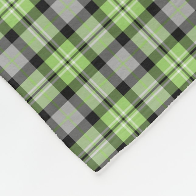 Green, Grey, Black and White Plaid Fleece Blanket (Corner)