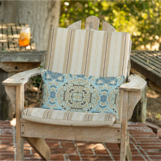 Green Grey Blue Teal Ochre Taupe Brown Tribal Art Lumbar Pillow