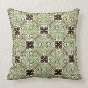 Green, Grey, Bronze Vintage Flower Pattern Throw Pillow