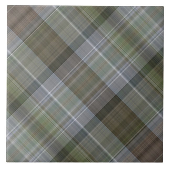Green grey brown plaid pattern tile (Front)
