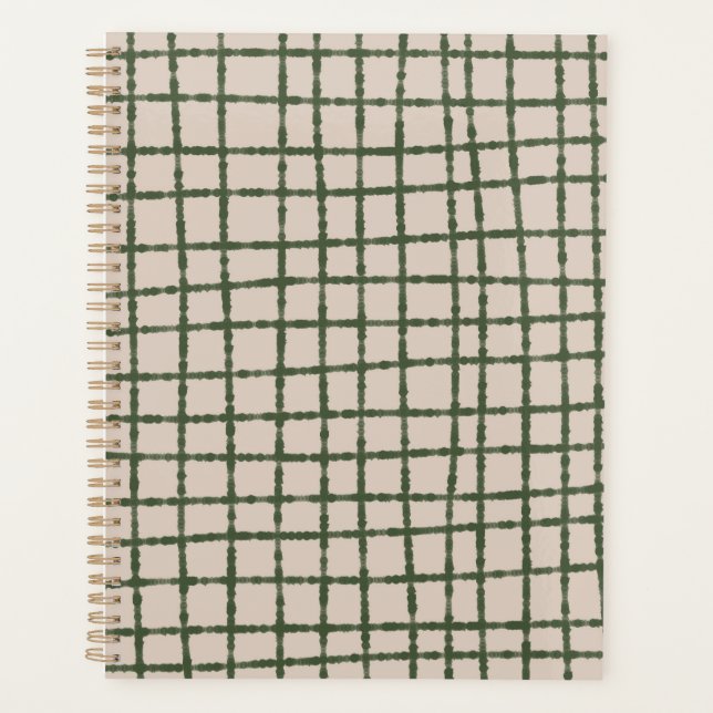 Green Grey Check Pattern Modern & Minimalist  Planner (Front)