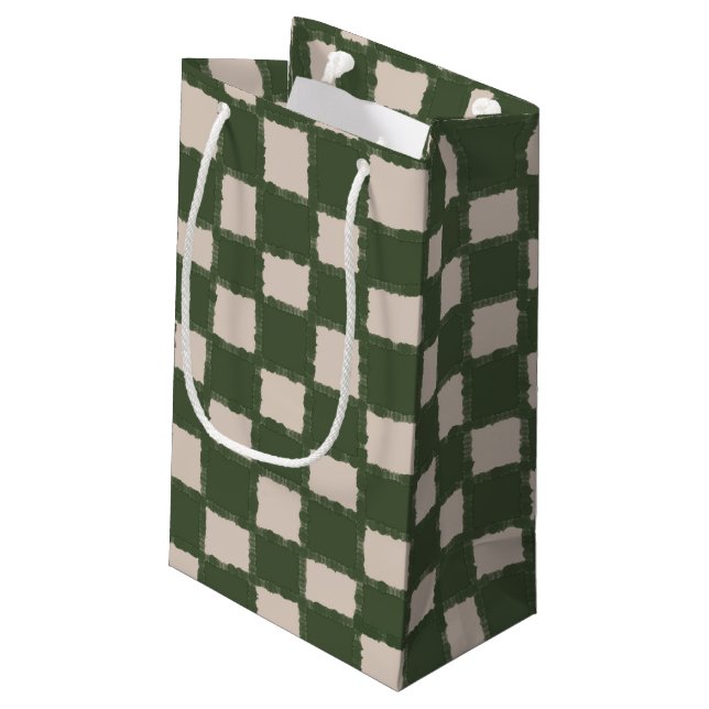 Green Grey Chequerboard Elegant Chequered Pattern  Small Gift Bag (Back Angled)