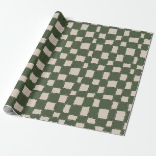Green Grey Chequered Chequerboard Pattern Elegant Wrapping Paper