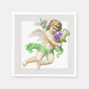Green Grey Cherub Angel Paper Napkin