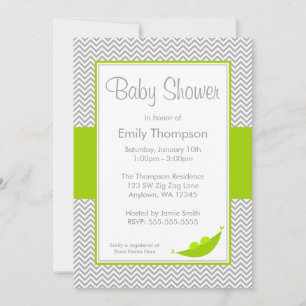 Green Grey Chevron Pea Pod Baby Shower Invitations