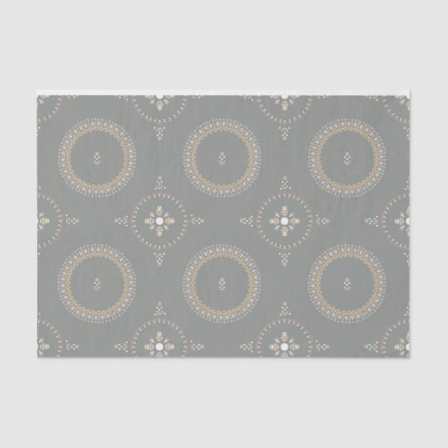 Green Grey Elegant Ornamental Floral Tissue Paper (Front)