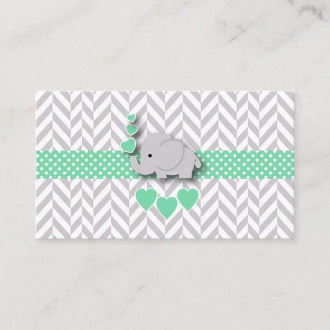 Green Grey Elephant Baby Shower Book Request Enclosure Card (Front)