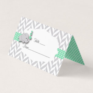 Green & Grey Elephant Baby Shower   Place Cards