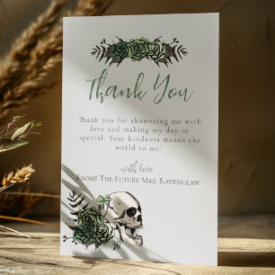 Green Grey Floral Skull Roses Irish Bridal Shower Thank You Card
