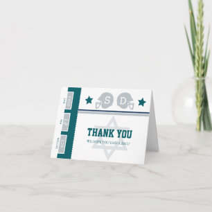 Green Grey Football Ticket Bar Mitzvah Thank You Card