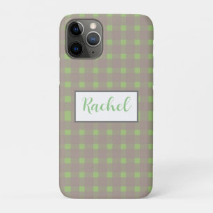 Green Grey Gingham Personalized iPhone 11 Pro Case