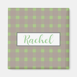 Green Grey Gingham Personalized Magnet