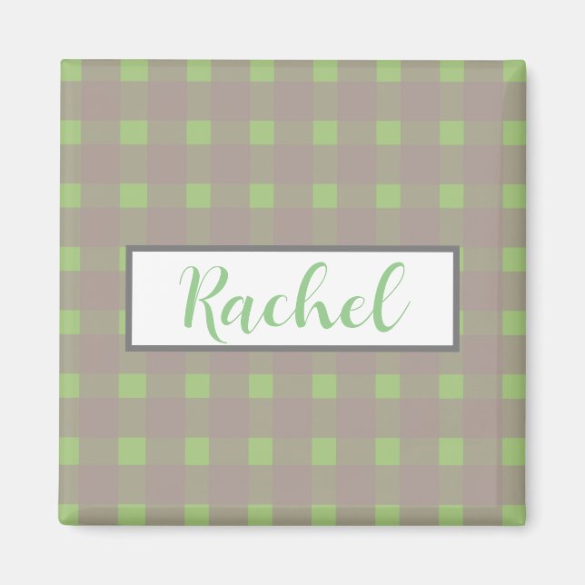 Green Grey Gingham Personalized  Magnet (Front)