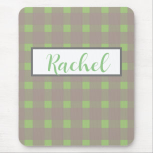 Green Grey Gingham Personalized  Mouse Pad