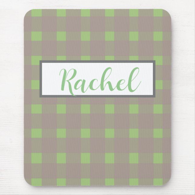 Green Grey Gingham Personalized  Mouse Pad (Front)
