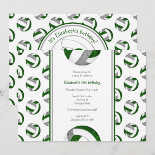green grey girls' volleyball birthday party invitation