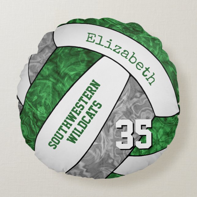 green grey girls volleyball team keepsake round pillow (Front)