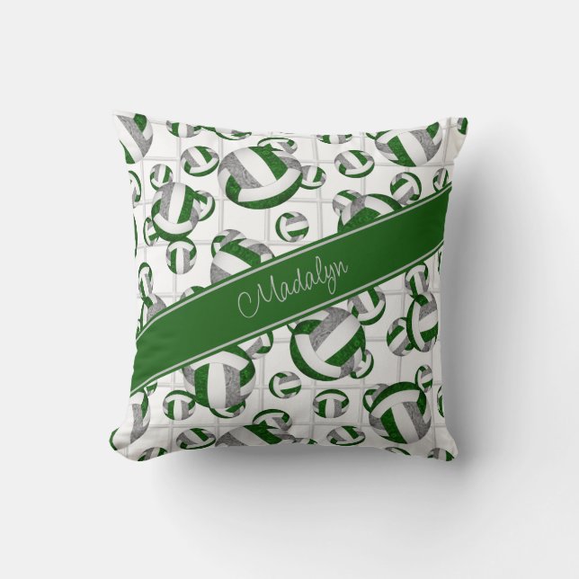 green grey girly volleyballs pattern w net accent throw pillow (Front)
