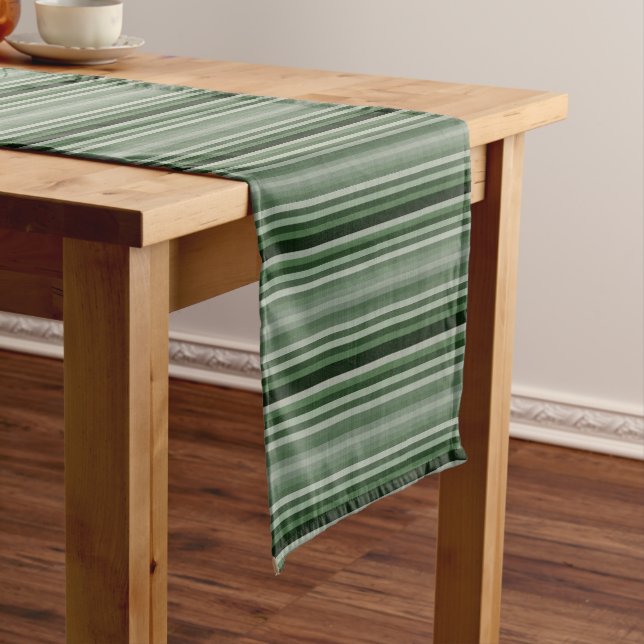 Green Grey Grey Stripes Short Table Runner (In Situ)