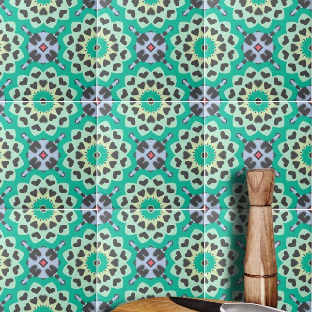 Green & Grey Hearts Ethnic Boho Geometric Pattern Tile (Creator Uploaded)