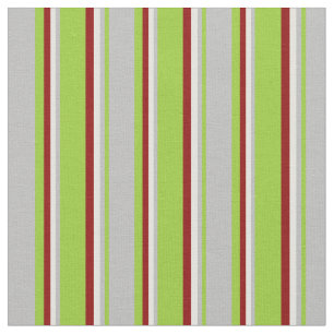 Green, Grey, Light Yellow, and Dark Red Stripes Fabric