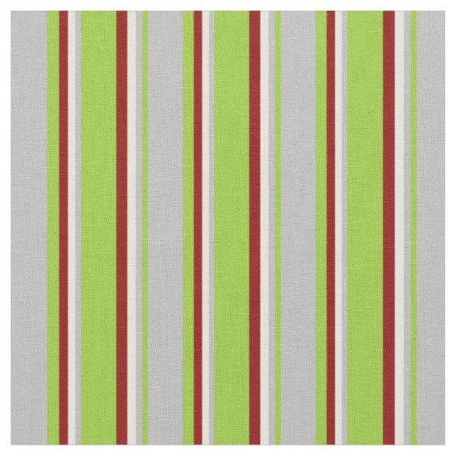 Green, Grey, Light Yellow, and Dark Red Stripes Fabric (Close Up)