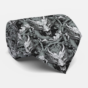 Green Grey Medieval Chinese Dragon Tie