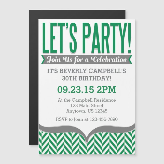 Green Grey Moderne Magnétique Invitations d'annive (Devant / Derrière)