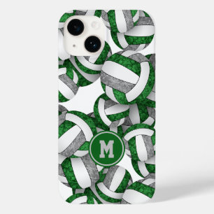 Green grey monogrammed girly volleyballs pattern Case-Mate iPhone 14 case