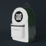 Green Grey | Personalized Corporate Logo and Text Printed Backpack<br><div class="desc">Stylish dark green and light grey | Personalized Corporate Logo and Text Modern Business Printed Backpack</div>