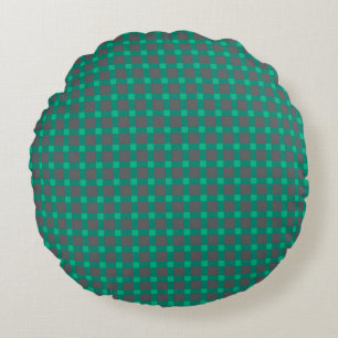 Green grey , plaid round pillow