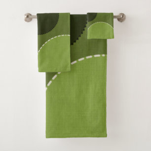 Green Grey Polka Dot Abstract Bath Towel Set