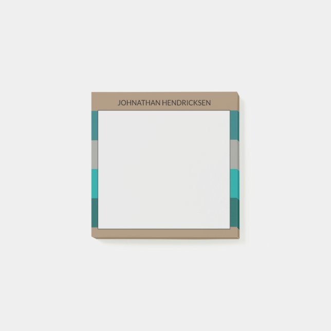 Green Grey Stripe Modern & Masculine Monogram Name Post-it Notes (Front)