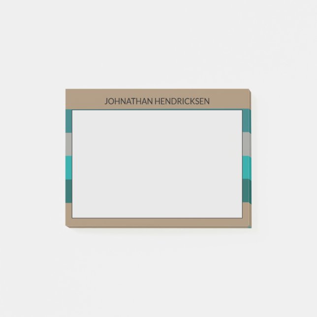 Green Grey Stripe Modern & Masculine Monogram Name Post-it Notes (Front)