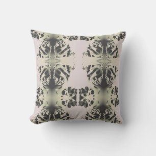 Green Grey Symmetrical Ancient Symbols on Beige Throw Pillow