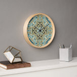 Green Grey Teal Blue Ochre Hip Bohemian Bali Art Clock<br><div class="desc">Beautiful contemporary ochre yellow, grey green, teal blue and grey coloured Bohemian mosaic pattern. Modern and cool design for the trend savvy interior decorator and art loving hip trendsetter, vintage retro look style or abstract geometric motif lover. This fun and cute hipster design is available on a large variety of...</div>
