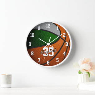 green grey team colours basketball personalized clock