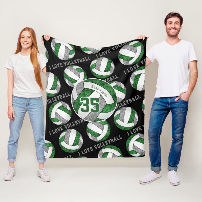green grey team colours girls I love volleyball Fleece Blanket (In Situ)