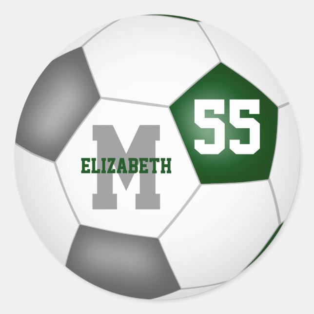 green grey team colours soccer ball personalized classic round sticker (Front)