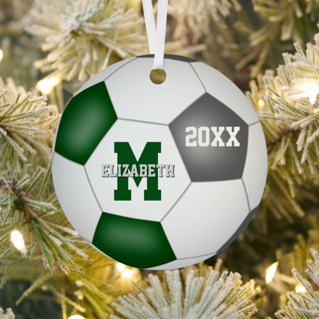 green grey team spirit girls boys keepsake soccer metal ornament (Insitu)